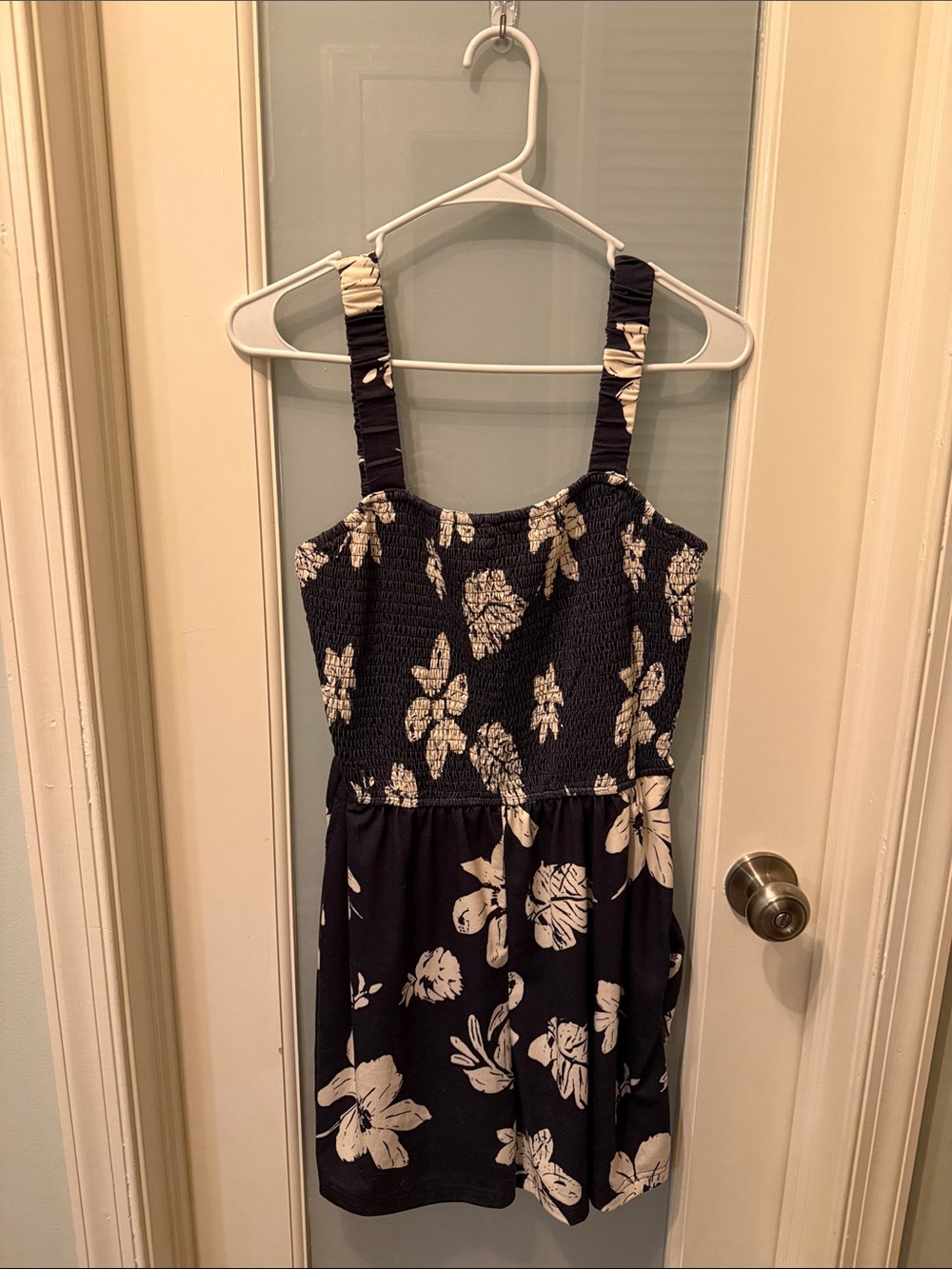Floral Smocked Romper in Black and Cream - Brand Not Visible